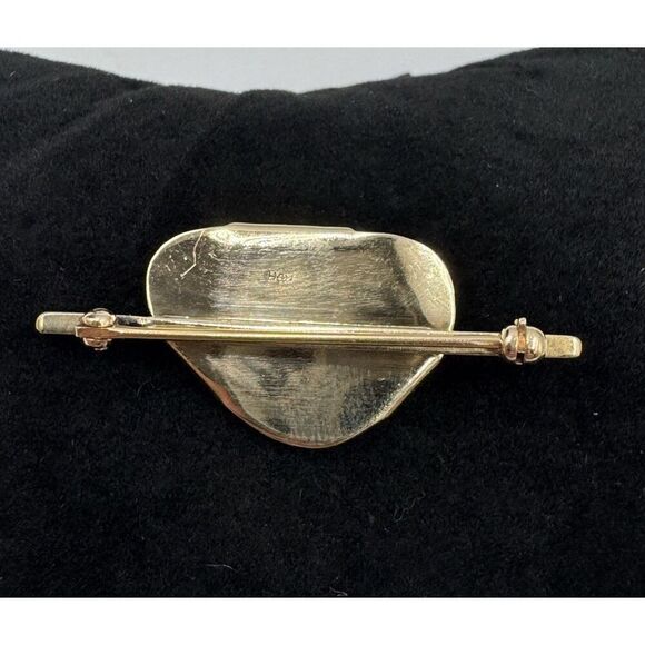 Vintage 14k Yellow Gold Polished Natural Shape Jade Brooch Pin Estate Jewelry - Picture 11 of 12